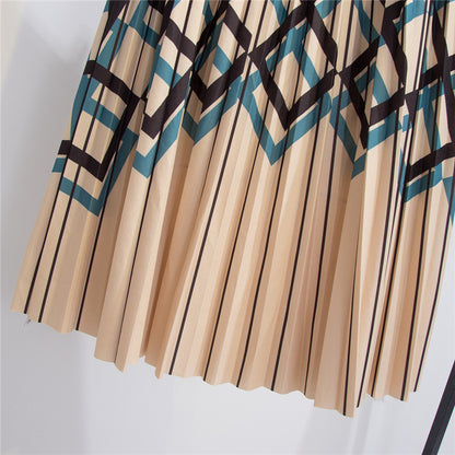 Women's Graceful Geometric Striped Pleated Skirt