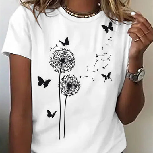 Women's Fashion Casual Round Neck Loose T-shirt