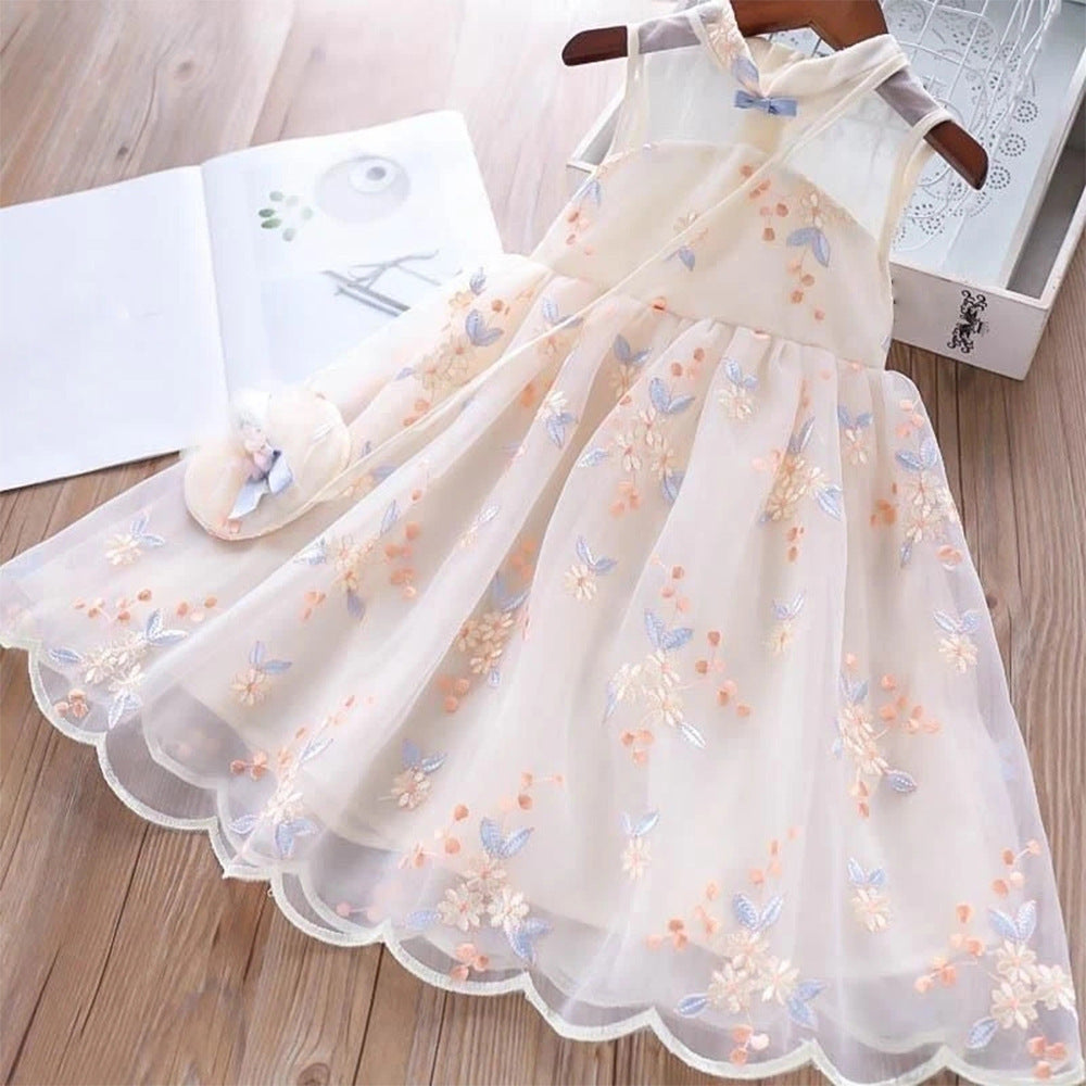 Western Style Improved Cheongsam Princess Dress Children's Vest Tulle Skirt