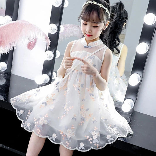 Western Style Improved Cheongsam Princess Dress Children's Vest Tulle Skirt