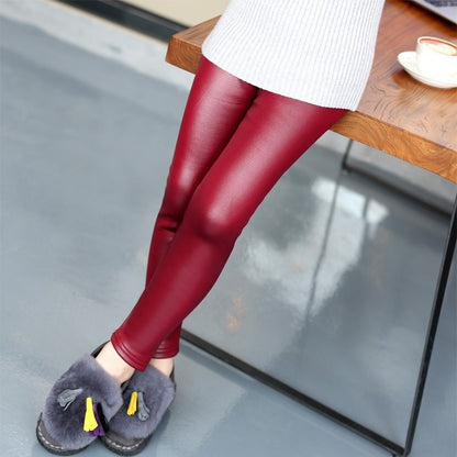 Girls Fleece Leather Pants Outer Wear Children's Velvet Padded Leggings