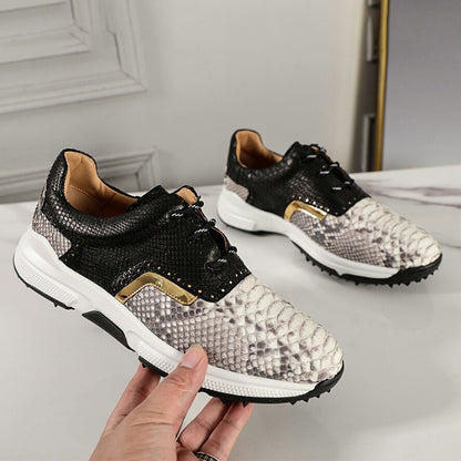 Round Head British Style Sneaker Breathable Snakeskin