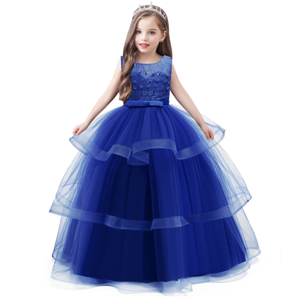 Children's Catwalk Long Lace Mesh Princess Dress