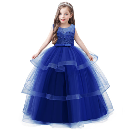 Children's Catwalk Long Lace Mesh Princess Dress