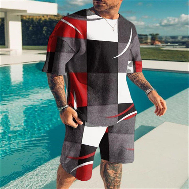 Men's Digital Printed T-shirt Two-piece Suit