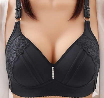 Embroidered Smooth Wirless Push Up Three Breasted Bra