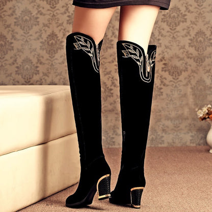 Fashionable Embroidered Thick High Heeled Women Shoes