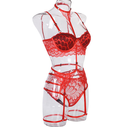 Three-piece Underwear With Chest Pad Sponge Steel Ring Shaping Lace Halter Neck