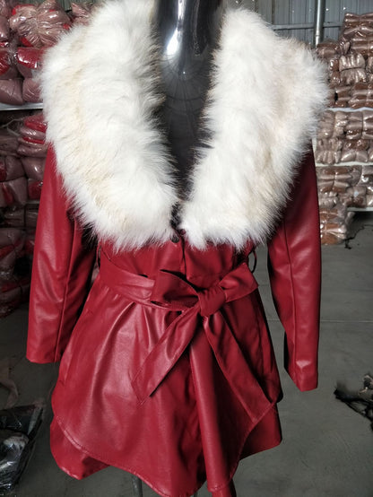 6-color Leather Imitation Fox Fur Collar Women's Mid-length Coat