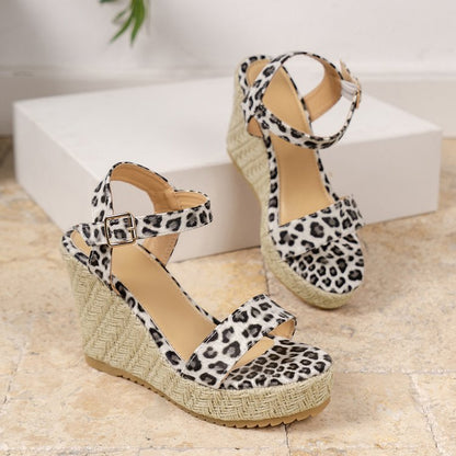 Belt Buckle New Leopard Wedge Women's Sandals