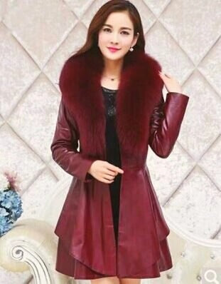 6-color Leather Imitation Fox Fur Collar Women's Mid-length Coat